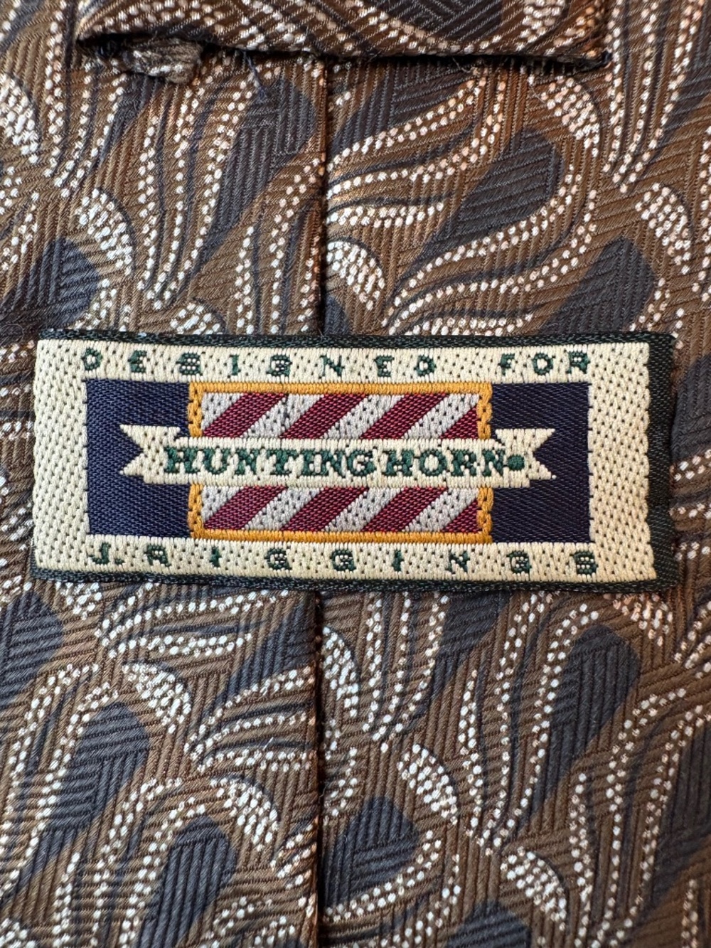 Vintage Hunting Horn by J. Riggins 100% Silk Tie - Brown & Gold Geometric